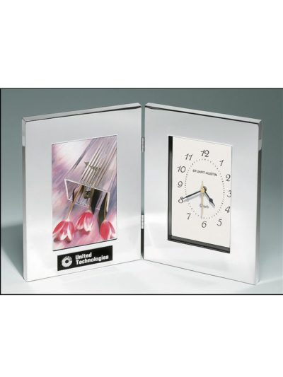 Combination Clock and Photo Frame in Polished Silver Aluminum - BC21