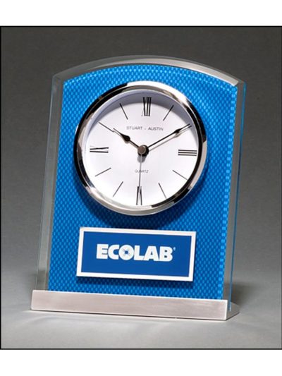 Glass Clock with Blue Carbon Fiber Design - BC1007