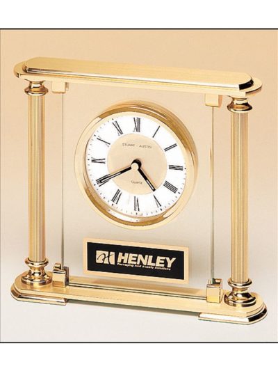 Glass Clock with Metal Goldtone Columns - BC9