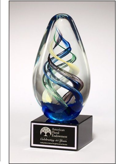 Egg Shaped Art Glass Award on Black Glass Base - 1610
