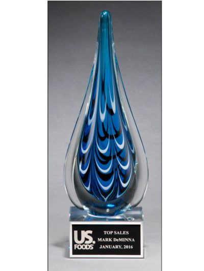 Blue and Black Teardrop Shaped Art Glass Award - 2220