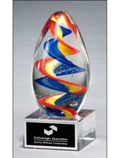 Colorful Egg Shaped Art Glass Award with Clear Base - 2235