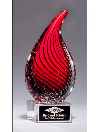 Droplet Shaped Art Glass Award on Clear Glass Base - 2249