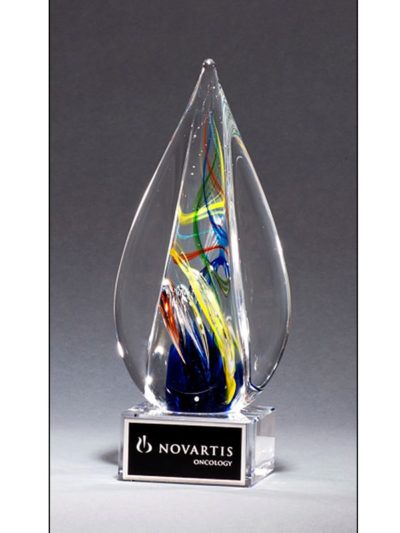 Flame Shaped Art Glass Award on Clear Glass Base - 2261
