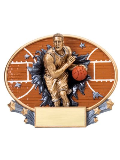 Basketball male trophy resin oval plaque 3D Marco MX2007 