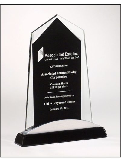 Apex Series Glass Award, Black Piano Finish Base with Silver Aluminum Accent - G2412