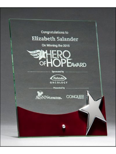 Freestanding Glass Award with High Gloss Rosewood Accent and Silver Star - G2792