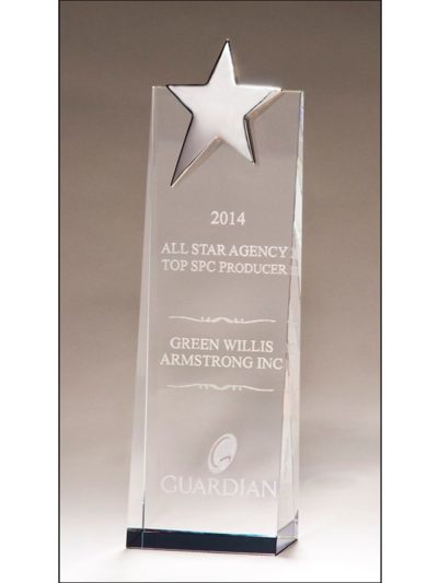 Crystal Trophy with Silver Star, Prism Effect Base - K9079