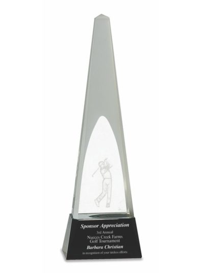 Crystal Premier Golf Hologram Trophy on Black Base - CRY054