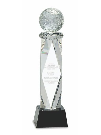 Crystal Premier Golf Trophy on Black Base - CRY058M