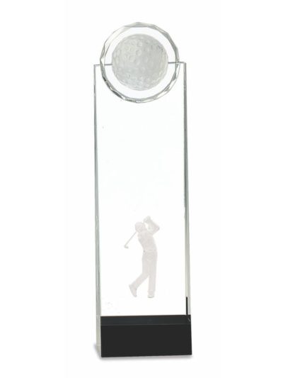 Crystal Premier Golf Hologram Trophy on Black Base - CRY167