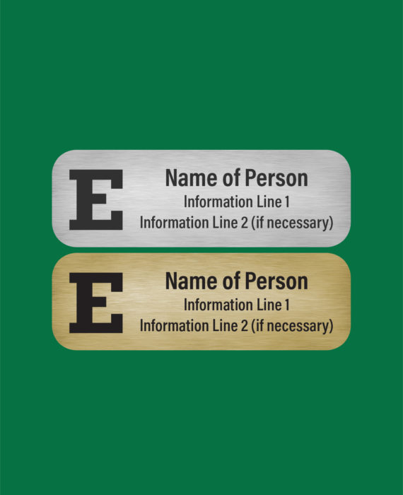 EMU Official Laser Engraved Block E Name Badge 1"x3" - EMU8