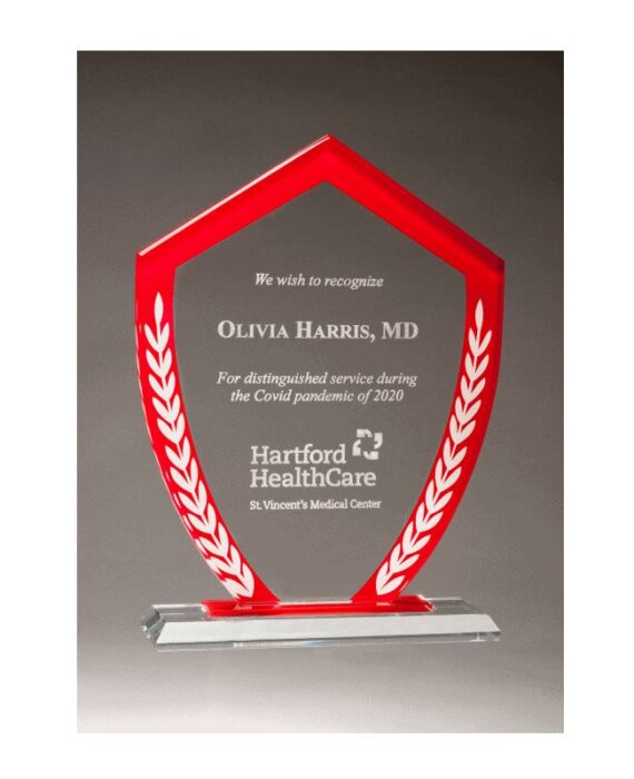 Shield Shaped Red Glass Award - G3088