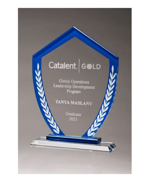 Shield Shaped Blue Glass Award - G3093