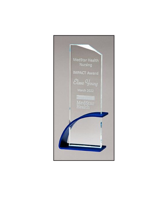 Contemporary Clear Glass Award with Blue Base - G3127