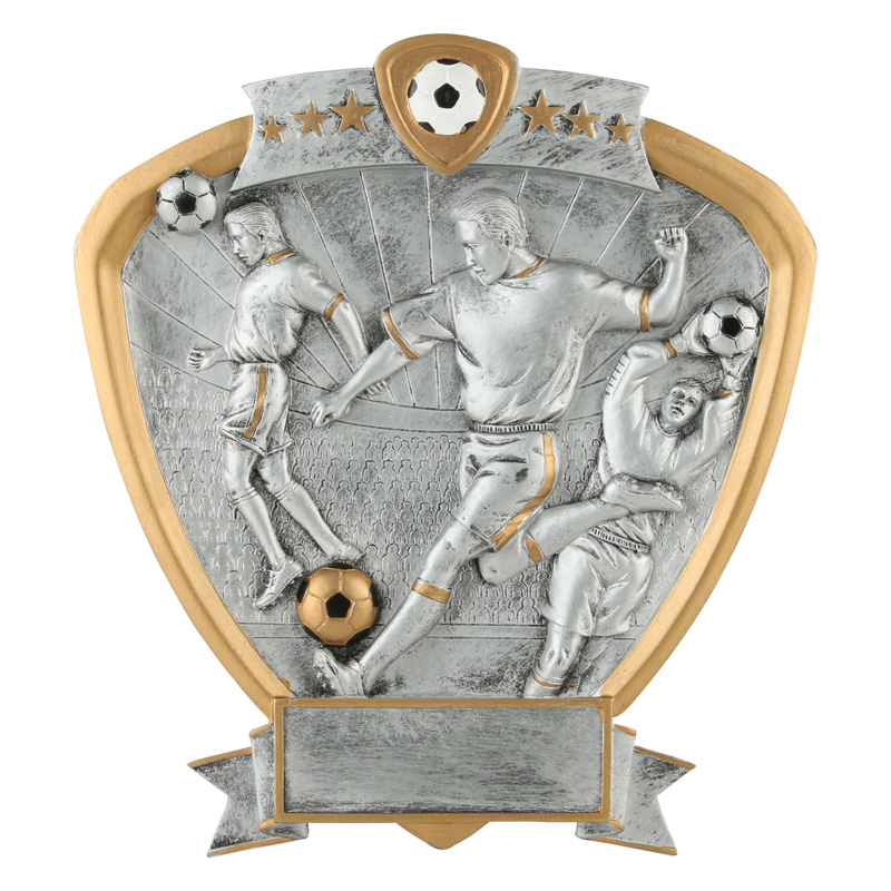 Overstock - Soccer Male Shield Resin 8.5" - 58515GS
